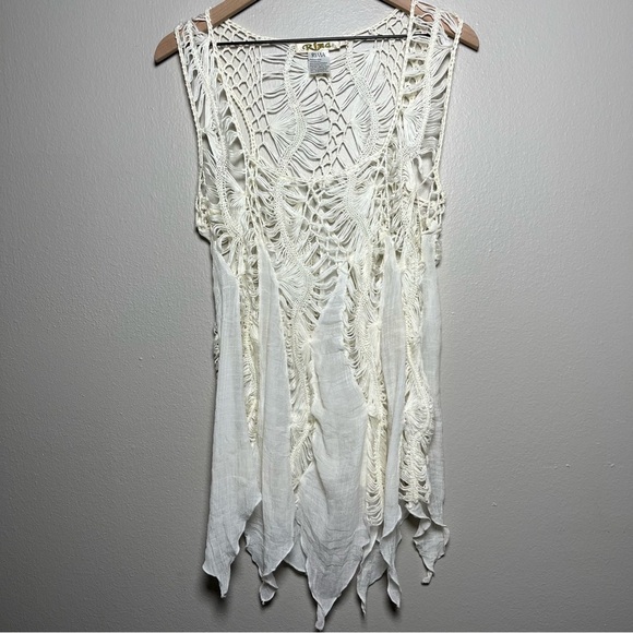 Rima‎ Women Fairy Top Large Ivory Crochet Asymmetrical Sleeveless Boho Whimsical - Picture 1 of 8